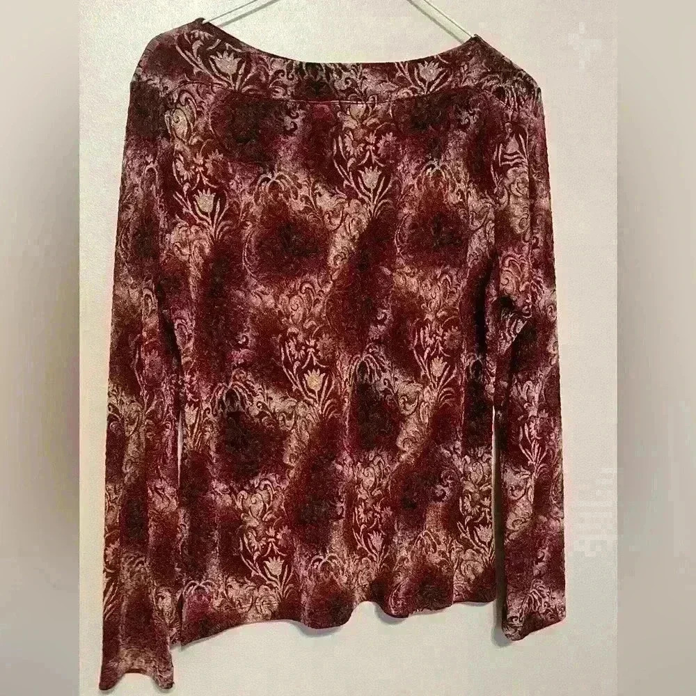 Christopher Banks Top Womens Medium 3/4 Sleeves Burgundy Mesh Career Office